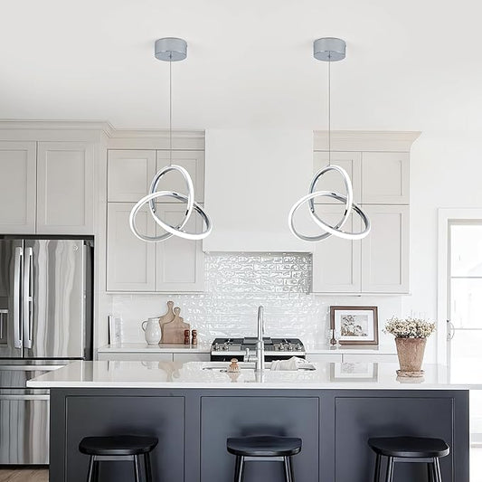 MAYNA Spiral LED Pendant Light, 4000K Natural White Modern Pendant Lights Kitchen Island, 18W Adjustable Height Island Lights for Kitchen Bedroom Dinning Room Living Room, 1 Pack (Chrome)