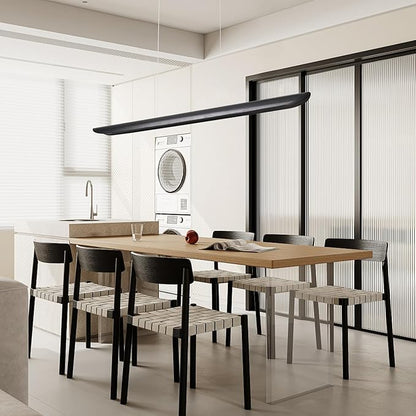 47" Modern Led Linear Pendant Light 36w Dimmable Ceiling Hanging Lights Wood Linear Chandeliers Office Lighting for Dining Room Kitchen Island Pool Table Light Living Room Bar Pendant Light Black