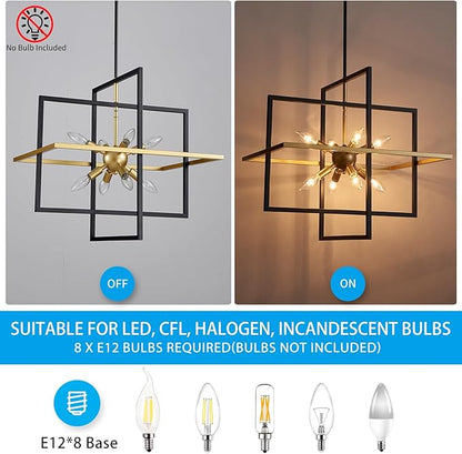 XINGQI 22" Rustic Geometric Pendant Lighting 8-Light Black and Gold Farmhouse Chandelier Ceiling Light Fixtures for Dining Room Living Room Kitchen Island Bedroom Hallway