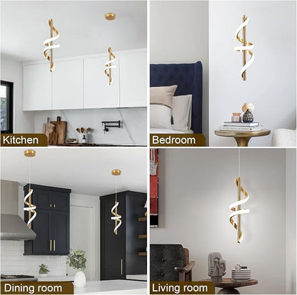 Gold Led Pendant Light Fixtures,6000K Cool White Modern Pendant Lights for Kitchen Island,Adjustable Kitchen Island Light Fixture for Dining Room Bedroom Sink, 1 Pack (Gold, 2 Packs)