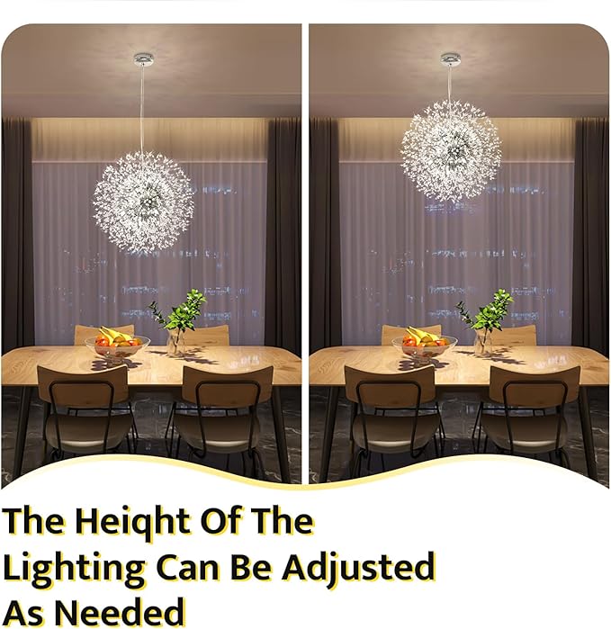 Qamra Modern Crystal Chandeliers, Chrome Firework Dandelion Sputnik Chandelier Light Fixture Pendant Lighting for Dining Room, Bedroom, Kitchen, Living Room(16-Light, Chrome)