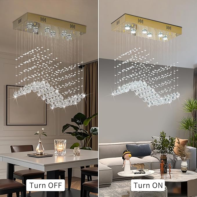 Modern Gold Wave Rectangular Chandelier for Dining Room Over Table, 6-Lights Raindrop Elegant Ceiling Light Fixture for Kitchen Island, Funny Flush Mount Pendant Light for Kids/Girls Room