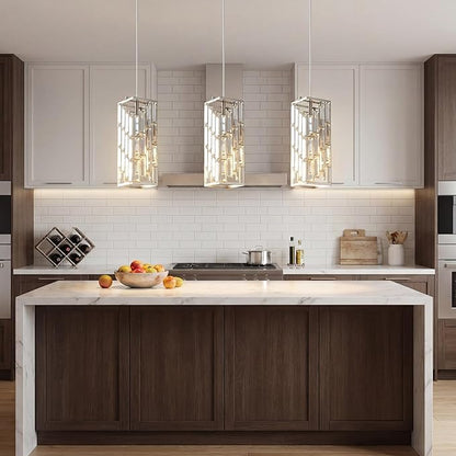 Brushed Nickel Pendant Lighting Modern Pendant Light, Mini Crystal Chandeliers, Adjustable Pendant Light Fixture for Kitchen Island Dinning Room Bedroom (3 Pack)