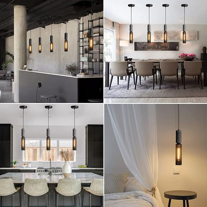 Concrete Linear Pendant Light with a Metal Mesh Shade,Modern Industrial Hanging Cement Pendant Lighting Fixture for Kitchen Island Dinning Room Bedroom(Black 3-Pack)