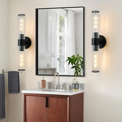 Bathroom Vanity Light Fixtures, Black Wall Sconces in Threaded Glass, Modern Wall Light for Bathroom Living Room Bedroom, Hallway - Bulb Not Included