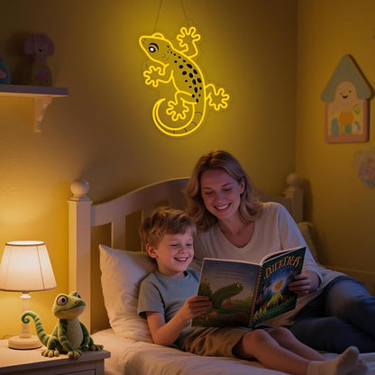 OkiyiD Gecko Neon Sign, Gecko Wall Art Decor Gifts with USB Power, Wild Reptile Themed Ambient Lighting for Bedroom, Office, Game Room and Bar
