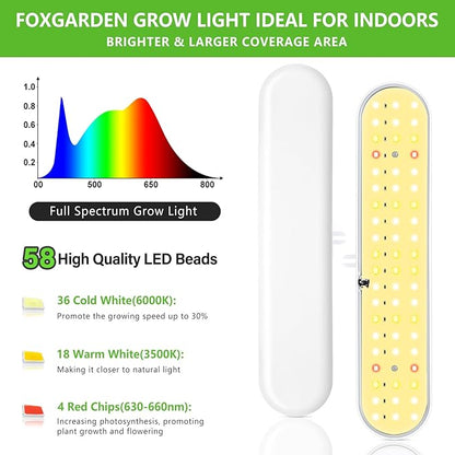 FOXGARDEN Grow Light, Full Spectrum LED Grow Lamp, Plant Lights for Indoor，Auto Timer 4/8/12H, 4 Dimmable, Height Adjustable 8.5"-24", Growing Lights