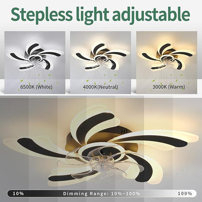 Low Profile Ceiling Fan with Remote &APP Control, Quiet Motor & Dimmable LED Light, Black Flush Mount Ceiling Fan for Bedroom (6-Speed Timer)