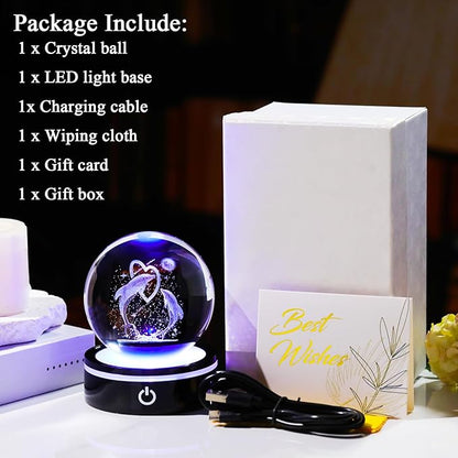YWHL 3D Dolphin Figurines Crystal Ball with Colorful Light Base, Dolphin Gifts for Women Men on Birthday, Laser Engraved Glass Collectibles Sphere for Home Decor (80mm)