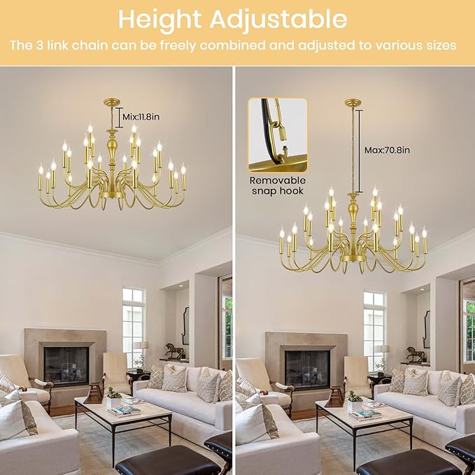 24 Light Gold Chandelier Large Farmhouse Chandeliers for High Ceiling Foyer, Extra Large Round Rustic Gold Chandelier 3-Tier for Living Room Dining Room Stairs Entry Restaurant Hotel -42.5 in