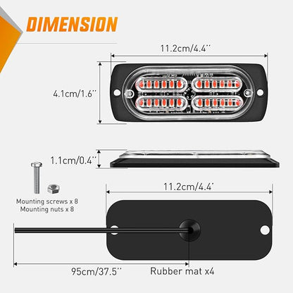 Nilight 4PCS 24LED Emergency Strobe lights 12V 24V Red Surface Mount Grille Hazard Safety Warning Light Sync Feature Side Flashing Marker Flash for Car Truck Campers