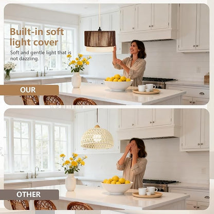 Plug in Pendant Light, Hanging Lamp with Woven Shade, Ceiling Light Fixture with On/Off Switch and 15FT Cord, Farmhouse Hanging Lighting for Living Room, Bedroom, Dining Room