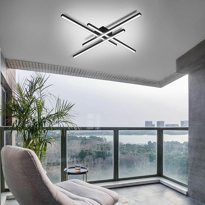 Black Modern LED Ceiling Light Fixtures with Remote 3000K/4500K/6000K Close to Ceiling Lights Creative Design Ceiling Lamp for Bedroom Kitchen Living Room Dining Room (64W, 4 Lights)