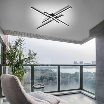 Black Modern LED Ceiling Light Fixtures with Remote 3000K/4500K/6000K Close to Ceiling Lights Creative Design Ceiling Lamp for Bedroom Kitchen Living Room Dining Room (64W, 4 Lights)