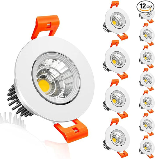 inShareplus 2 Inch LED Downlight, 3W Recessed Lighting COB Dimmable, 5000K Daylight White, CRI80, Ceiling Lights with LED Driver, 12 Pack