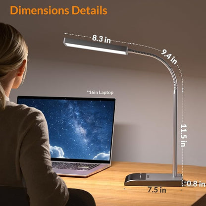 LEPOWER Desk Lamp, 800LM LED for Home Office, 12W Reading for Desk, Eye-Caring Light, Touch Table Gooseneck Lamp, 50 Lighting Modes, Bright for Bedroom, Study (Grey)