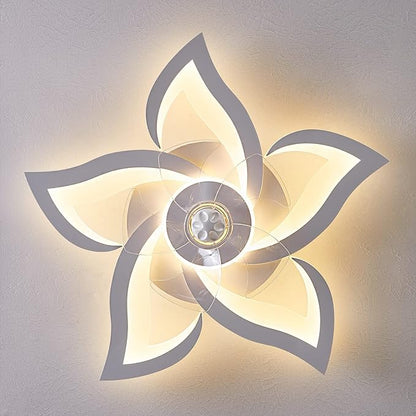 Ceiling Fan with Lights Remote Control, 3 Colors, 6 Speeds, 24" Geometric Bladeless Ceiling Fan, White Low Profile Ceiling Fan with Light for Kitchen Bedroom