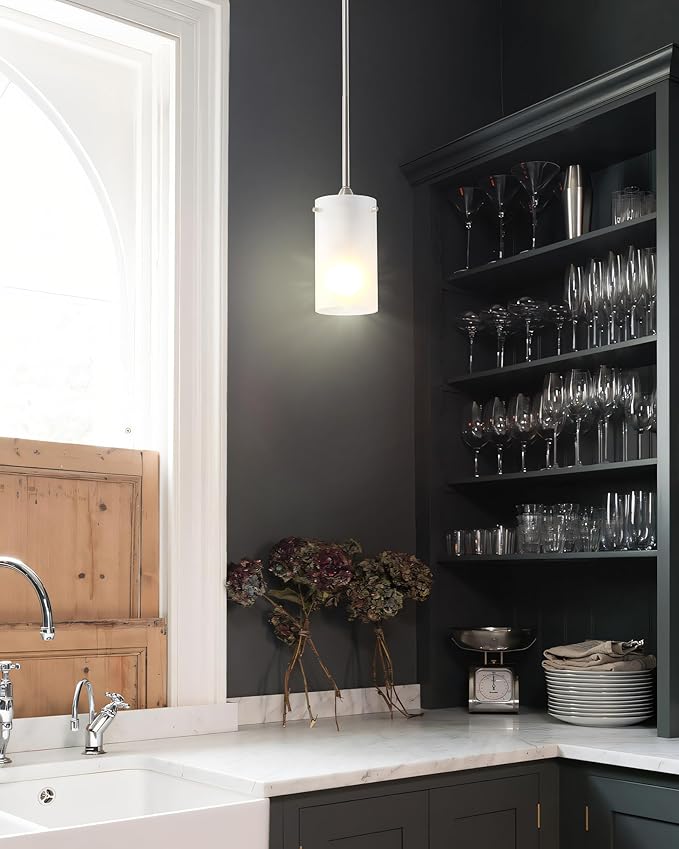 Mini Pendant Light Fixture 1-Light, 3 Pack Brushed Nickel Hanging Ceiling Lights with Opal White Glass, Adjustable Height, Modern Hanging Pendant Lamp for Kitchen Island