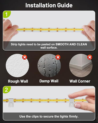 COB LED Strip Lights 16.4ft, Dimmable White CCT Tunable 2300K-6500K, DC 24V High Lumen Cuttable LED Tape Light, 3040 LED 36W CRI 90, APP Remote Control, Music Mode, For Home DIY, Living Room, Bedroom