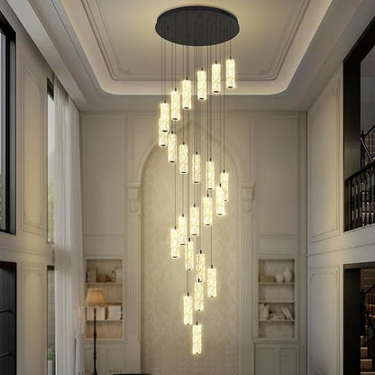 ykolupty Modern Crystal Chandelier 24-Lights Black Chandelier Lighting Fixture High Ceiling Chandelier Suitable for Living Room Staircase Villa
