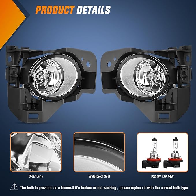 Nilight Fog Light Assembly Compatible with 2009 2010 2011 2012 2013 2014 Nissan Maxima Clear Lens Lamps Replacement H11 12V 55W Bulbs