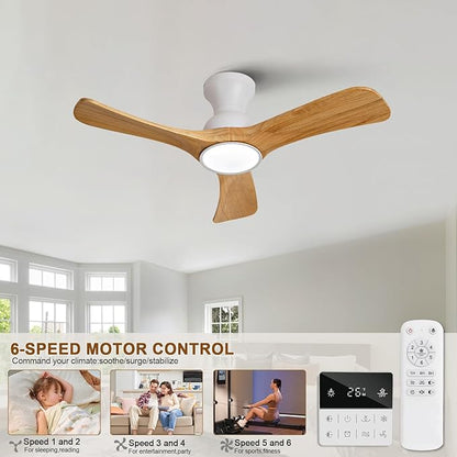 Flush Mount Ceiling Fans with Lights,36 inch,Remote Control,Wall Switch,Solid Wood Blades,Dimmable,Reversible Noiseless,Power Off Memory Modern Ceiling Fan for Bedroom Patio Indoor