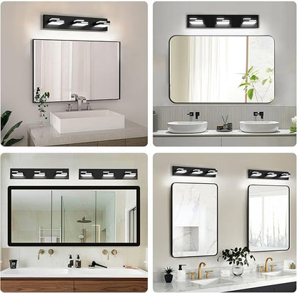 LED Modern Bathroom Vanity Light Fixtures, 3-Light 22-inch Dimmable Matte Black Vanity Lights for Bathroom Lighting Fixtures Over Mirror, with 360° Rotatable Acrylic Heads (Cool White 6000K)