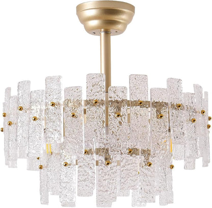 20" Gold Fandelier Ceiling Fan with Light,Gold Crystal Chandelier Ceiling Fans with Lights and Remote Control,Mid-Century Modern Caged with 6 Speeds for Living Room Bedroom Nursery