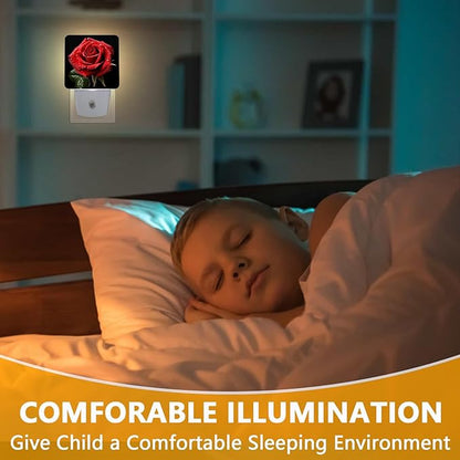 Red Rose Night Light, Plug-into Nightlight White LED Lamp, Energy Efficient Decor Desk Lamp for Bedroom Hallway Stairs Bathroom