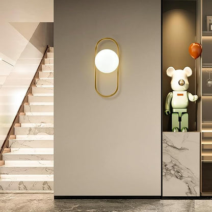 SeeU Mid Century Wall Sconces Modern Gold Vanity Wall Lamp with White Globe Lampshade Wall Light Fixture for Bathroom Bedroom Living Room Set of 2