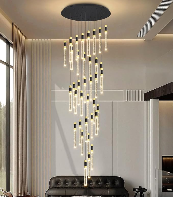 36-Lights Modern Chandelier LED Light Fixtures Adjustable High Ceiling Long Light Chandelier for Hallway Foyer Dimmable Lights with Remote Living Dining Ceiling Pendant Lighting