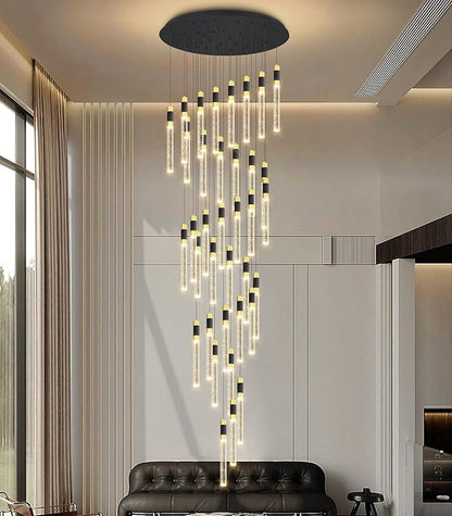 36-Lights Modern Chandelier LED Light Fixtures Adjustable High Ceiling Long Light Chandelier for Hallway Foyer Dimmable Lights with Remote Living Dining Ceiling Pendant Lighting