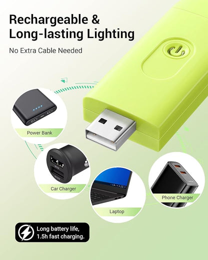 DEWENWILS USB Rechargeable Book Reading Light with Clip, LED Clip on Book Light for Reading at Night, Flexible Booklight for Kids, Warm White, Brightness Adjustable for Eye Protection (Green)