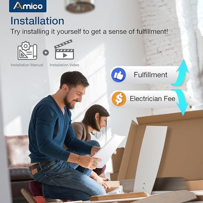 Amico Ceiling Fans with Lights, 52 Inch Ceiling Fan with Light and Remote Control, Nickel Fan, Reversible, 3CCT, Dimmable, Noiseless, Ceiling Fan for Bedroom, Indoor/Outdoor Use