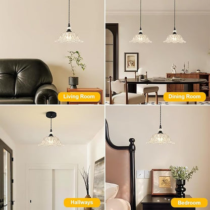 1 Piece Black Chandelier Light Fixtures with Glass Shade, Black Farmhouse Pendant Light,Hanging Light for Kitchen Island Room,Hallway,Living Room,Bedroom