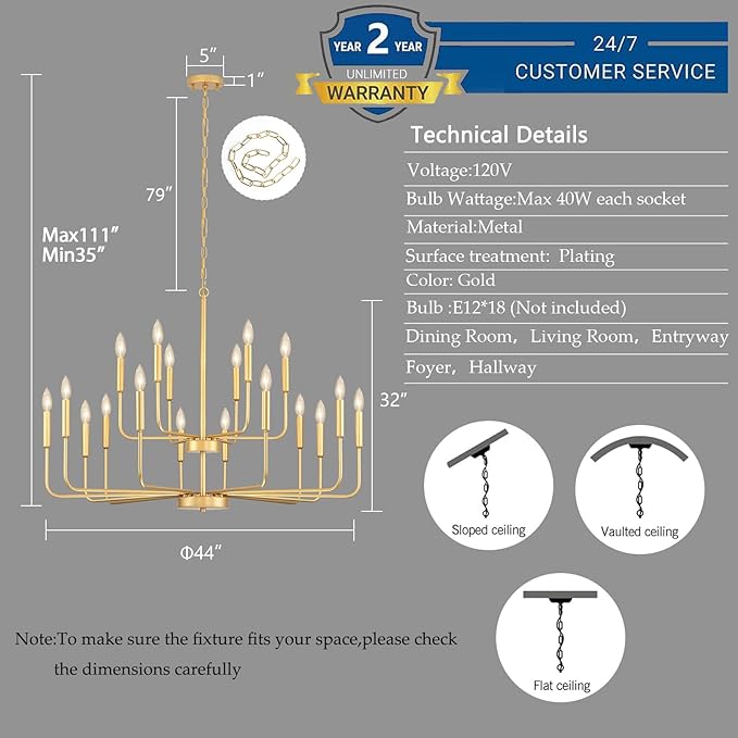 Gold Chandeliers for Dining Room Light Fixture Over Table, Modern Farmhouse Chandeliers for Living Room,18-Lights Industrial Metal Candle Lighting Fixtures for Entryway Kitchen Island Foyer