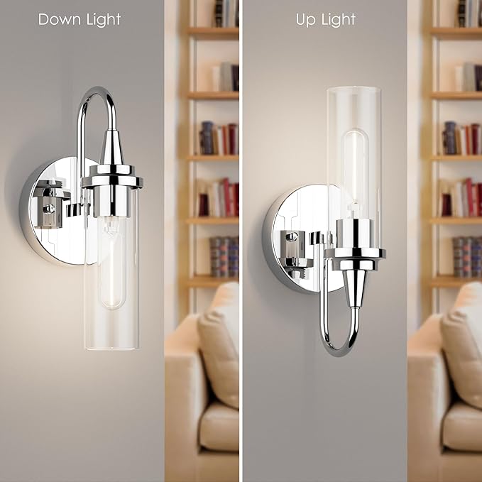 Aipsun Chrome Wall Sconces Set of Two, Sconces Wall Lighting Hardwired Wall Sconce Indoor Wall Light for Living Room Hallway (Exclude Bulb)