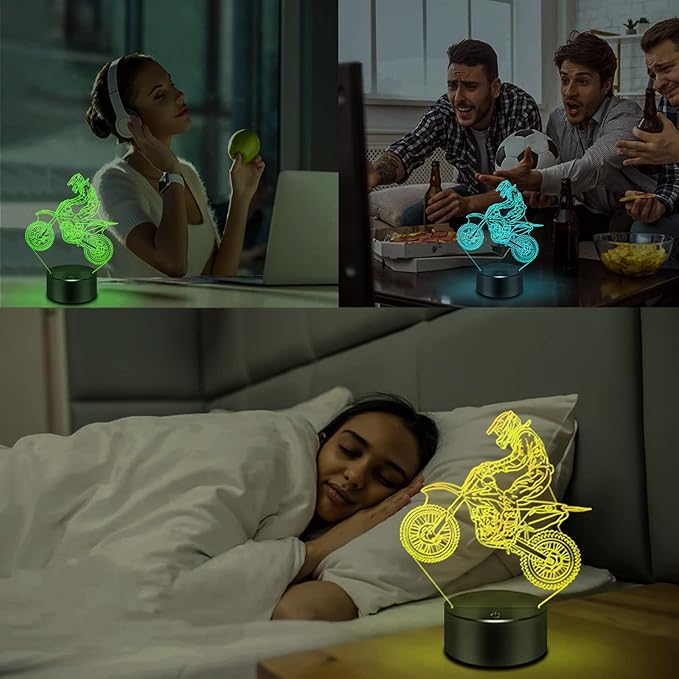 BASSI Dirt Bike Gift 3D Night Light, 16 Colors Changes Remote Control Motorcycle Lamp, LED Dirtbike Decor Toys for Boys Girls Room Birthday Xmas for Kids…