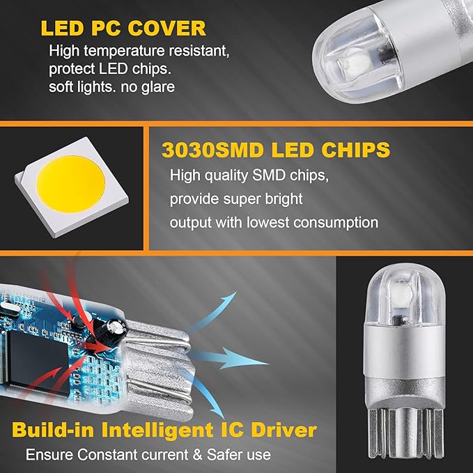 Auxbeam T10 194 LED Bulbs Blue, Super Bright Non-Polarity W5W 168 2825 Car Interior Lights, Replacement Bulb for Dashboard Lights, License Plate lights, Dome Map Light, 2 PCS