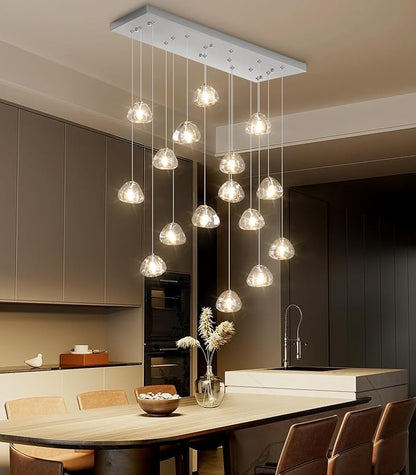 HAIXIANG Brushed Nickel Rectangular Chandeliers for Living Dining Room Light Dimmable High Ceiling Pendant Lights Fixtures Lighting Chandelier for Foyer Entryway Lighting