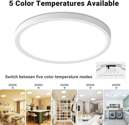 LED Flush Mount Ceiling Light,7Inch 15W,3000K/3500K/4000K/5000K/6500K 5 Color Temperatures Ceiling Light Fixture for Kitchen Porch Hallway Bedroom Bathroom and Closet,White