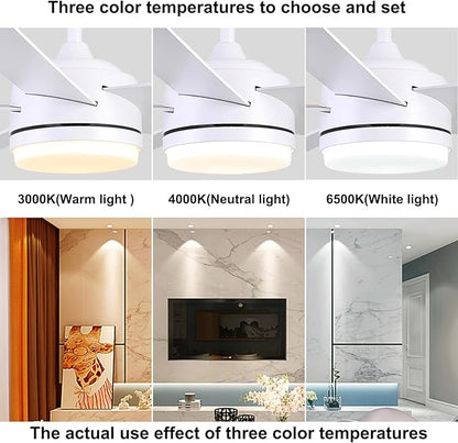 YUHAO 52 Inch White Ceiling Fan with Light and Remote Control.Noiseless,Dimmable,3CCT,6 Speeds Reversible, DC Ceiling Fans for Indoor or Covered Outdoor Use.ETL Listed