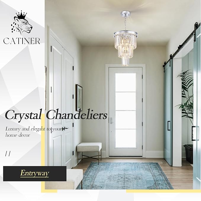 Modern Chrome Crystal Pendant Light, 3 Tiers K9 Crystal Chandelier Mini Ceiling Pendant Light Fixture for Kitchen Island Dining Room Hallway Bedroom Closet