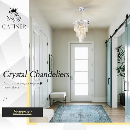 Modern Chrome Crystal Pendant Light, 3 Tiers K9 Crystal Chandelier Mini Ceiling Pendant Light Fixture for Kitchen Island Dining Room Hallway Bedroom Closet