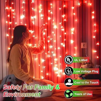WUXYIYANG 1500 LED 470FT Red Valentine Lights, 12 Pro Modes and Timer Memory & Dimmable, Plug in Indoor Valentine Room Light for for Xmas Bedroom Yard Tree Wedding Party Outdoor Waterproof Decor (Red)
