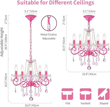 Small Crystal Chandelier, Modern Pink Chandeliers for Dining Room Light Fixture, Mini Crystal Pendant Light Bedroom for Ceiling Light Fixture for Living Room Entryway Kitchen Island Hallway