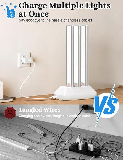 12in Under Cabinet Lighting with Charging Station, 2500mAh Rechargeable Wireless Motion Sensor Lights Indoor,Closet Lights with 3 Color Tempers, Battery Operated Cabinet Lights for Kitchen, 3-Pack