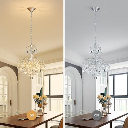 WUZUPS 5-Light Crystal Chandelier Pendant Ceiling Light Modern Lighting Fixture for Bedroom Hallway Bar Kitchen Bathroom, H 20.3" W17.1, E12 Base, Silver