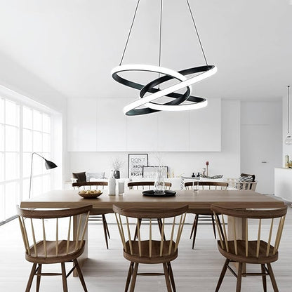 MAYNA Modern Ring Chandelier for Dining Room,Dimmable LED Pendant Light with Remote, Irregular Light Fixture for Kitchen Island Over Table, 3 Color Changeable Hanging Lamp, Black 19.7 inch