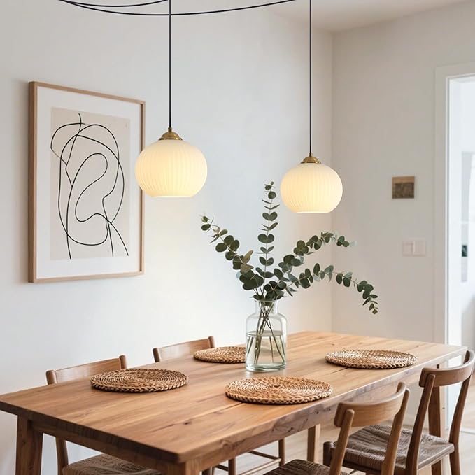 White Globe Pendant Light Plug in Hanging Light Fixtures Vintage Milk Glass Plug in Pendant Light Mid Century Foyer Light Fixtures Ceiling Hanging